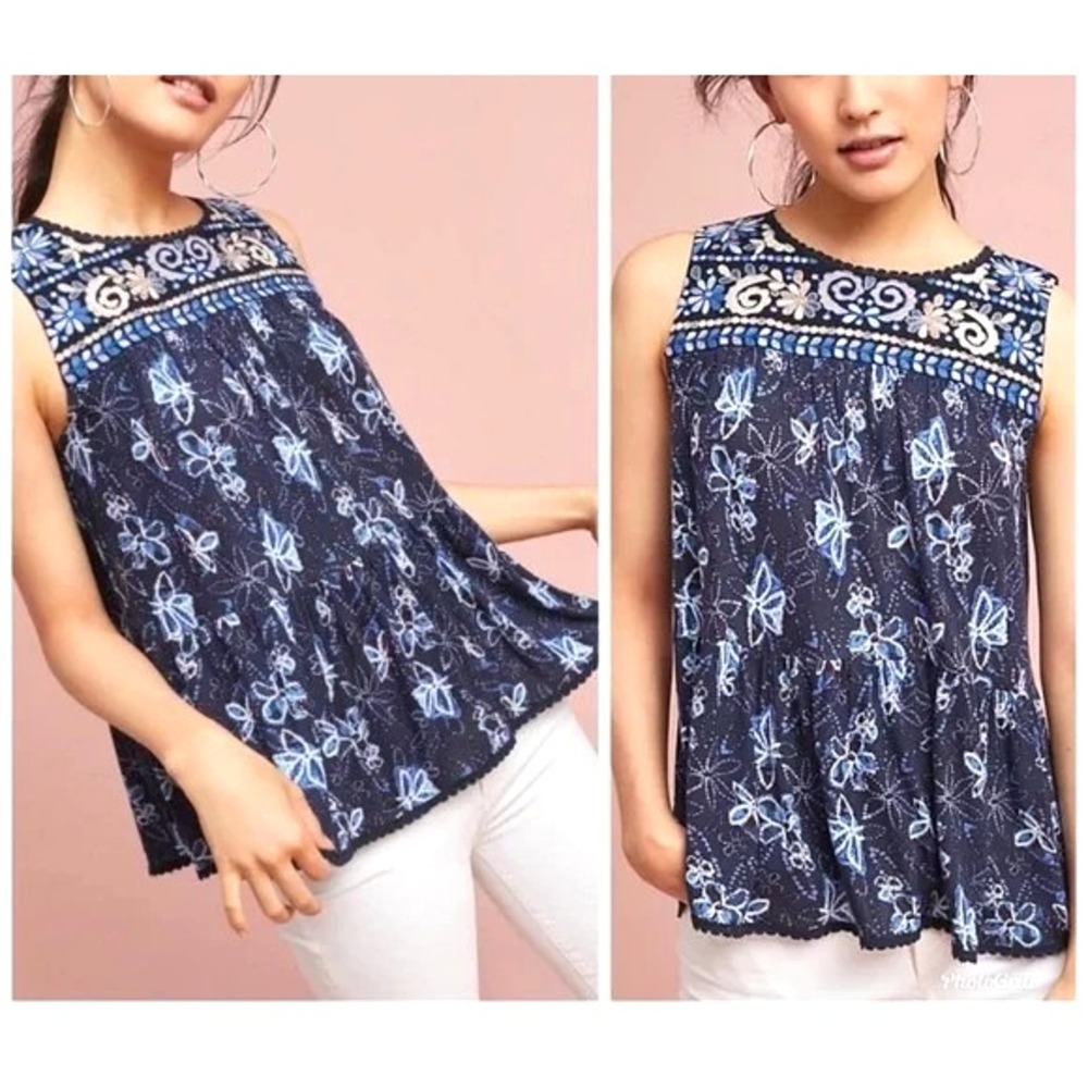 ONE SEPTEMBER Anthropologie DEAUVILLE EMBROIDERED LACE Floral SWING BLOUSE/TOP S